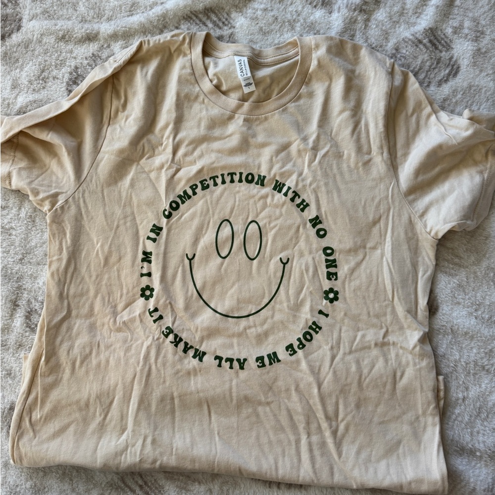 Beige Graphic Tee with Smiley Face